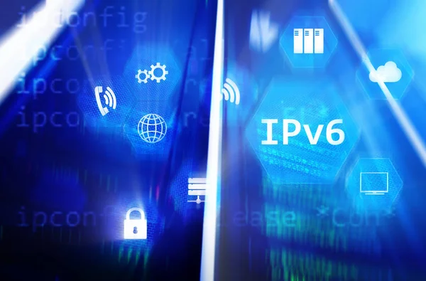 Ipv6 Netwerk Technologie Concept Server Kamer Achtergrond — Stockfoto