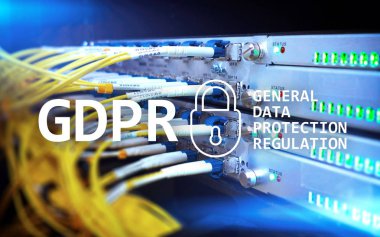 Gdpr, genel veri koruma yönetmeliği uyum. Sunucu odası arka plan.