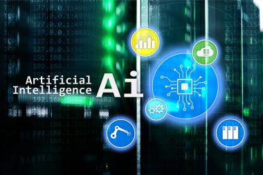 AI, yapay zeka, otomasyon ve modern bilgi teknolojisi kavramı sanal ekran üzerinde.