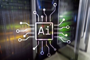 AI, yapay zeka, otomasyon ve modern bilgi teknolojisi kavramı sanal ekran üzerinde.