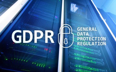 Gdpr, genel veri koruma yönetmeliği uyum. Sunucu odası arka plan.