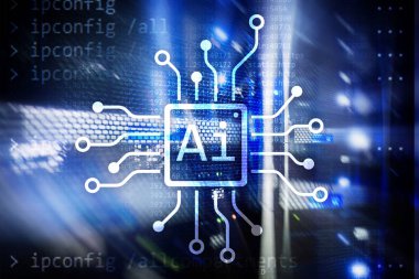 AI, yapay zeka, otomasyon ve modern bilgi teknolojisi kavramı sanal ekran üzerinde.