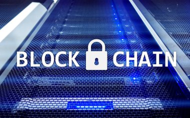 Blockchain teknoloji kavramı sunucu arka planda. Veri şifreleme.