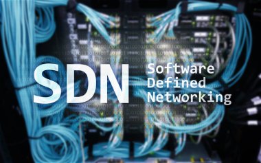 SDN, yazılım ağ kavramı modern sunucu Oda arka plan üzerinde tanımlanmış. SDN, yazılım ağ kavramı modern sunucu Oda arka plan üzerinde tanımlı.