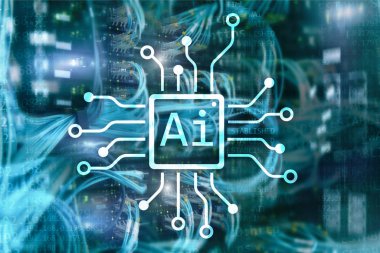 AI, yapay zeka, otomasyon ve modern bilgi teknolojisi kavramı sanal ekran üzerinde.