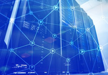 Modern sunucu Oda zemin üzerine Wi fi ağ Soyut yapı. Wi fi ağ Soyut yapı modern sunucu Oda zemin üzerine.