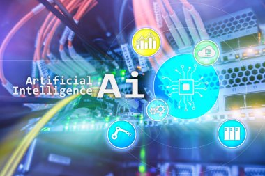 AI, yapay zeka, otomasyon ve modern bilgi teknolojisi kavramı sanal ekran üzerinde.