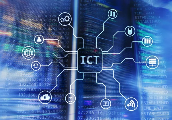 Ict サーバー ルームの背景に 通信の技術コンセプト Ict サーバー ルームの背景に 通信の技術コンセプト — ストック写真