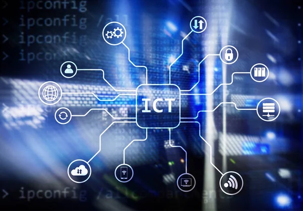 Tic Concepto Tecnología Información Las Comunicaciones Sobre Fondo Sala Servidores — Foto de Stock