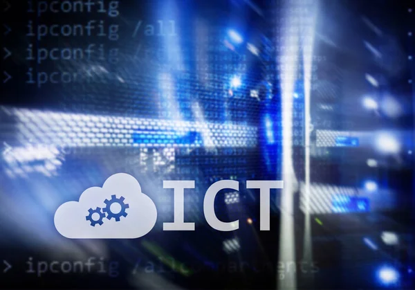 ICT - information and communications technology concept on server room background. ICT - information and communications technology concept on server room background.