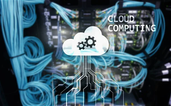 Cloud data storage concept on server room background.Cloud data storage concept on server room background.