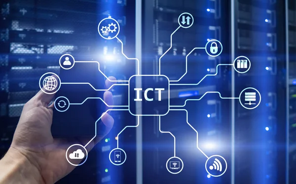 Ікт Концепція Інформаційно Комунікаційних Технологій Фоні Серверної Кімнати — стокове фото