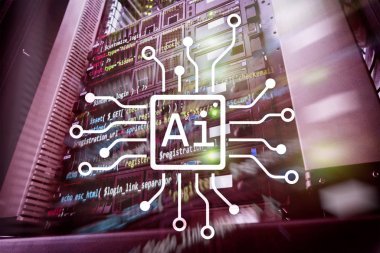 AI, yapay zeka, otomasyon ve modern bilgi teknolojisi kavramı sanal ekran üzerinde.