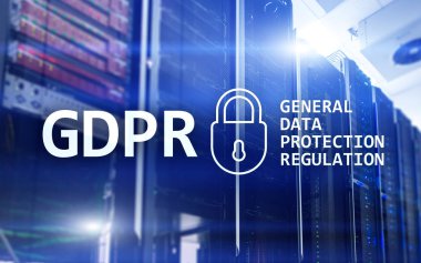 Gdpr, genel veri koruma yönetmeliği uyum. Sunucu odası arka plan.