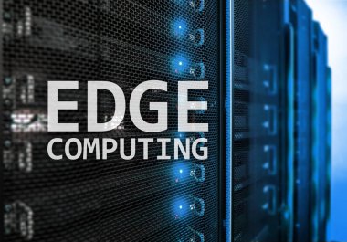 Bilgisayar, internet ve modern teknoloji kavramı modern sunucu Oda arka plan üzerinde kenar.