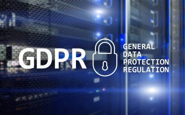 Gdpr, genel veri koruma yönetmeliği uyum. Sunucu odası arka plan.