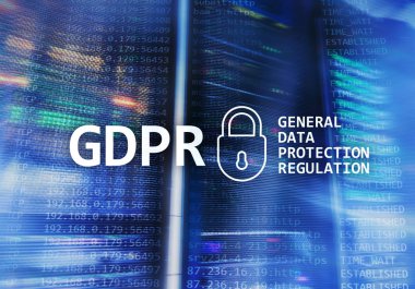 Gdpr, genel veri koruma yönetmeliği uyum. Sunucu odası arka plan.