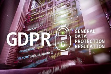 Gdpr, genel veri koruma yönetmeliği uyum. Sunucu odası arka plan.