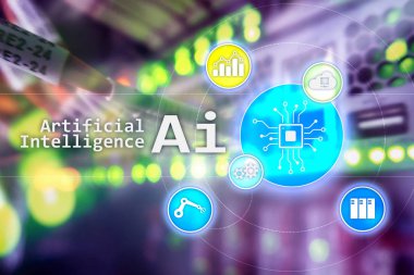 AI, yapay zeka, otomasyon ve modern bilgi teknolojisi kavramı sanal ekran üzerinde.