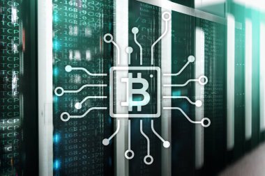 Bitcoin, sunucu Oda zemin üzerine Blockchain kavramı.