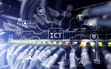 ICT - sunucu odası arka plan üzerinde bilgi ve iletişim teknoloji kavramı.