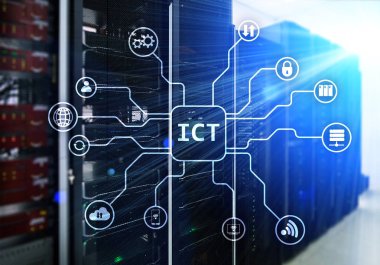 ICT - sunucu odası arka plan üzerinde bilgi ve iletişim teknoloji kavramı.