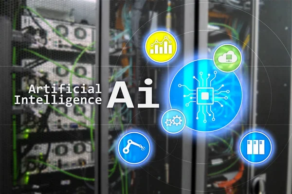 AI, yapay zeka, otomasyon ve modern bilgi teknolojisi kavramı sanal ekran üzerinde.