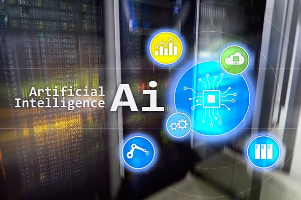 AI, yapay zeka, otomasyon ve modern bilgi teknolojisi kavramı sanal ekran üzerinde.