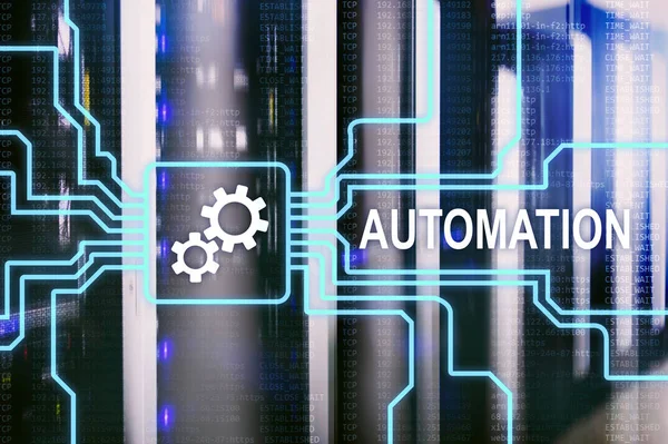 İş süreci ve yenilik teknoloji imalat Otomasyonu. Sunucu odası arka plan üzerinde Internet ve teknoloji kavramı.