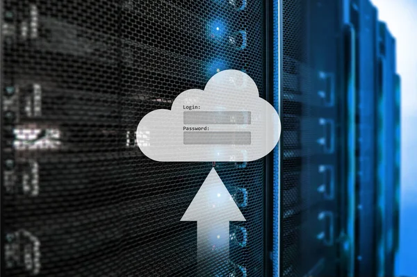 Cloud Opslag Gegevenstoegang Login Wachtwoord Opvraagvenster Server Kamer Achtergrond Concept — Stockfoto