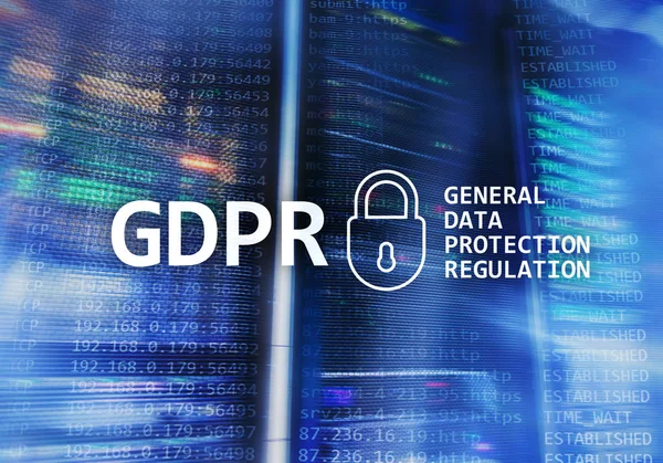 GDPR, General data protection regulation compliance. Server room background.