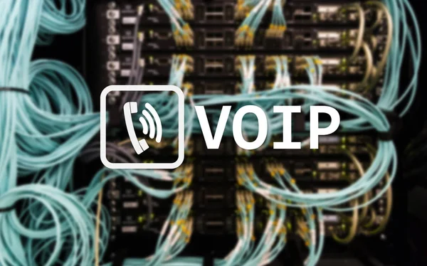 Voip 语音网络协议 允许语音通信通过互联网 服务器机房背景 — 图库照片