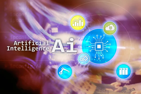 AI, yapay zeka, otomasyon ve modern bilgi teknolojisi kavramı sanal ekran üzerinde.