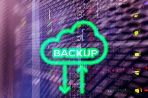 Back Knop Moderne Server Kamer Achtergrond Gegevensverlies Voorkomen Systeemherstel — Stockfoto