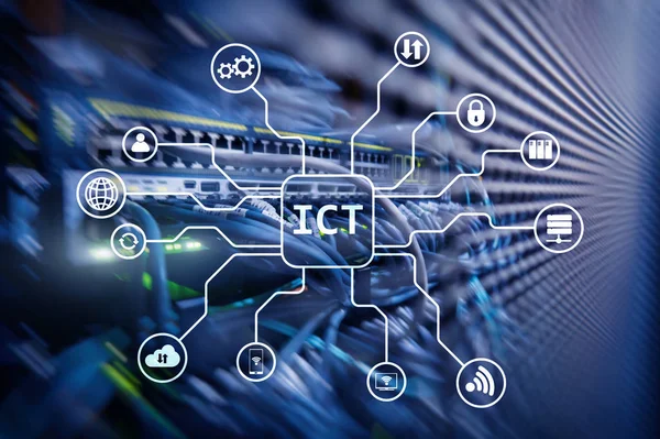 Ict Koncepcja Technologii Informacji Komunikacji Tle Pokój Serwera — Zdjęcie stockowe