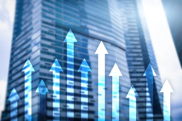 Fel Nyíl Grafikon Felhőkarcoló Háttér Infekciós Pénzügyi Növekedési Koncepció — Stock Fotó