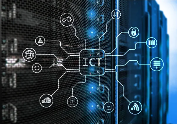 Ict サーバー ルームの背景に 通信の技術コンセプト — ストック写真