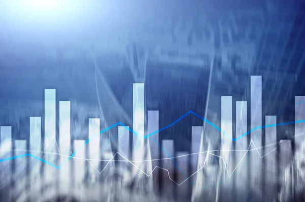 Gráficos Financieros Gráficos Sobre Fondo Borroso Del Centro Negocios Concepto —  Fotos de Stock