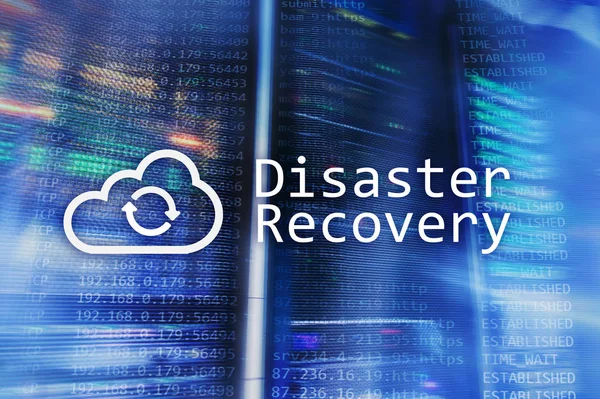 DIsaster recovery. Data loss prevention. Server room on background.
