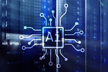 AI, yapay zeka, otomasyon ve modern bilgi teknolojisi kavramı sanal ekran üzerinde.