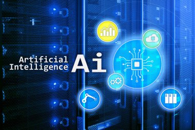 AI, yapay zeka, otomasyon ve modern bilgi teknolojisi kavramı sanal ekran üzerinde.