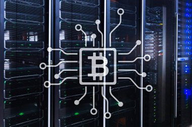 Bitcoin, sunucu Oda zemin üzerine Blockchain kavramı.