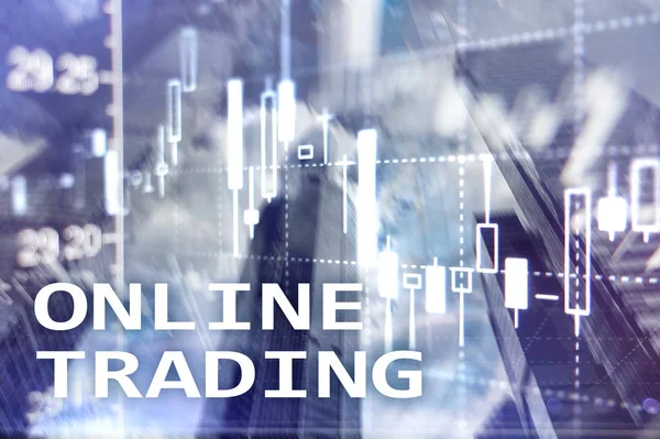 Online Συναλλαγών Forex Επενδυτική Ιδέα Σχετικά Φόντο Θολή Επιχειρηματικό Κέντρο — Φωτογραφία Αρχείου