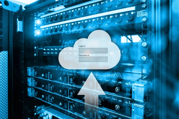 Cloud Lagring Dataåtkomst Login Och Lösenord Definitionsfönstret Server Rum Bakgrund — Stockfoto