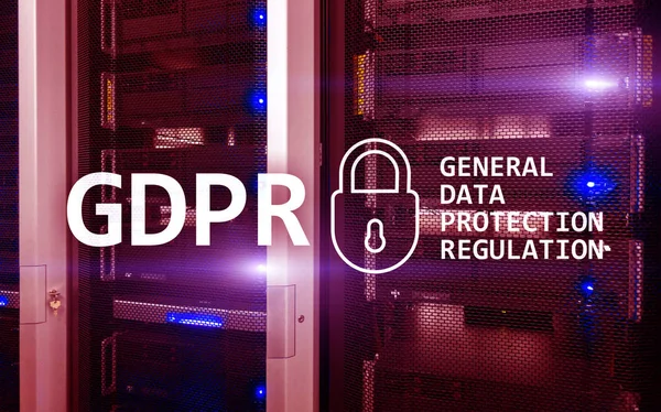 GDPR, General data protection regulation compliance. Server room background.