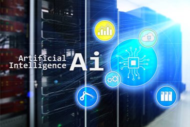 AI, yapay zeka, otomasyon ve modern bilgi teknolojisi kavramı sanal ekran üzerinde.