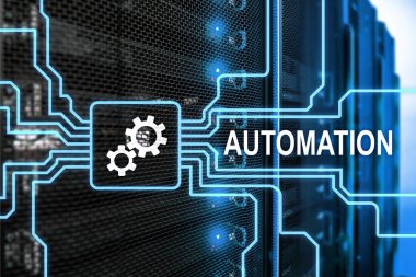 İş süreci ve yenilik teknoloji imalat Otomasyonu. Sunucu odası arka plan üzerinde Internet ve teknoloji kavramı.