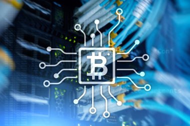 Bitcoin, sunucu Oda zemin üzerine Blockchain kavramı.