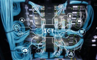 ICT - sunucu odası arka plan üzerinde bilgi ve iletişim teknoloji kavramı.