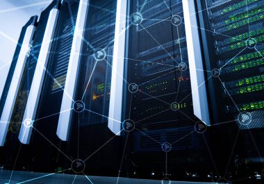 Wi fi ağ Soyut yapı modern sunucu Oda zemin üzerine.